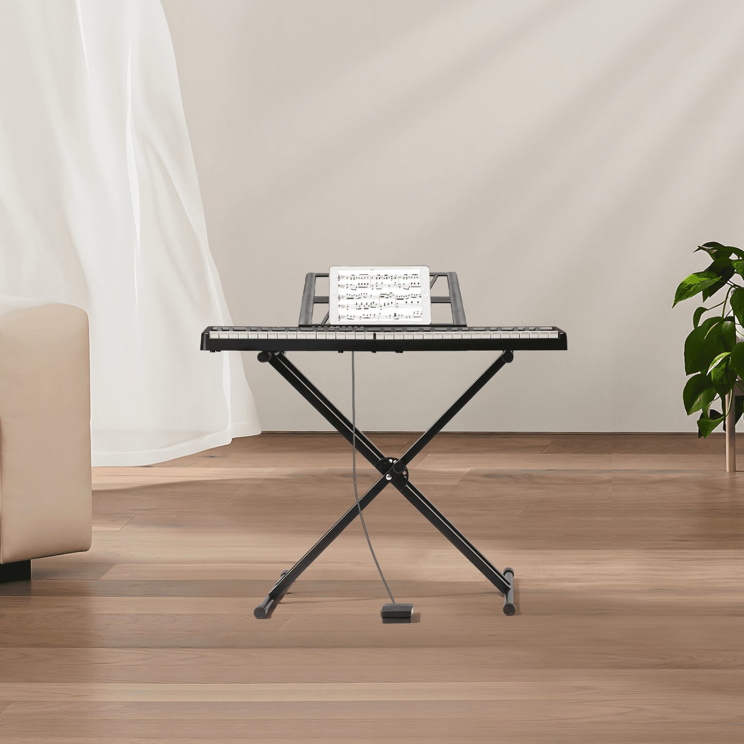 Hassch 61-Key Folding Bluetooth Keyboard Piano for Beginners, Portable Semi-Weighted Digital Piano with Bag and Pedal, Black