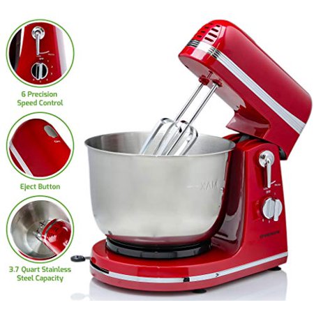 Ovente Electric Stand Mixer with 3.7 Quart Stainless Steel Mixing Bowl and 6