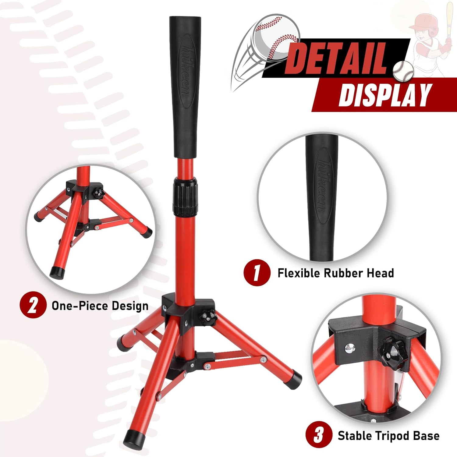 Adoreal Baseball Tee for Kids, Baseball Tee Baseball Batting Tee for Kids Softball & Baseball Practice Tee Easy Adjustable Height Portable Hitting Tee with Carry Bag(Red)