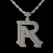 2.0 Ct Round Real Moissanite Men's _R_ Letter Pendant Real 925 Sterling Silver Ideal Birthday Gift No Chain