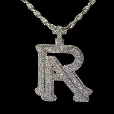 2.0 Ct Round Real Moissanite Men's _R_ Letter Pendant Real 925 Sterling Silver Ideal Birthday Gift No Chain