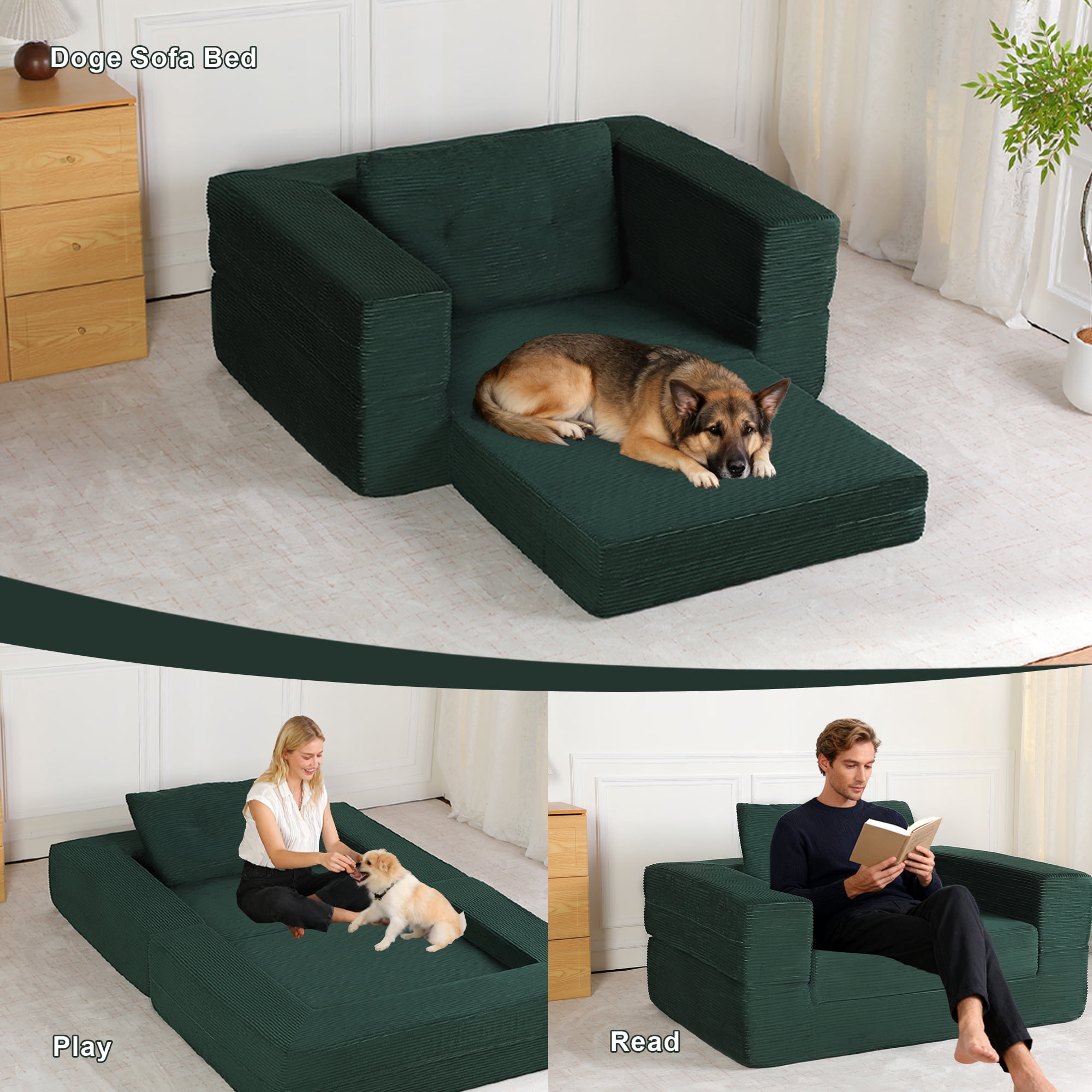 Leumius Single Sofa Bed with Pillow,Boneless Folding Sofa Bed for Living Room Bedroom,No Assembly Required,Dark Green