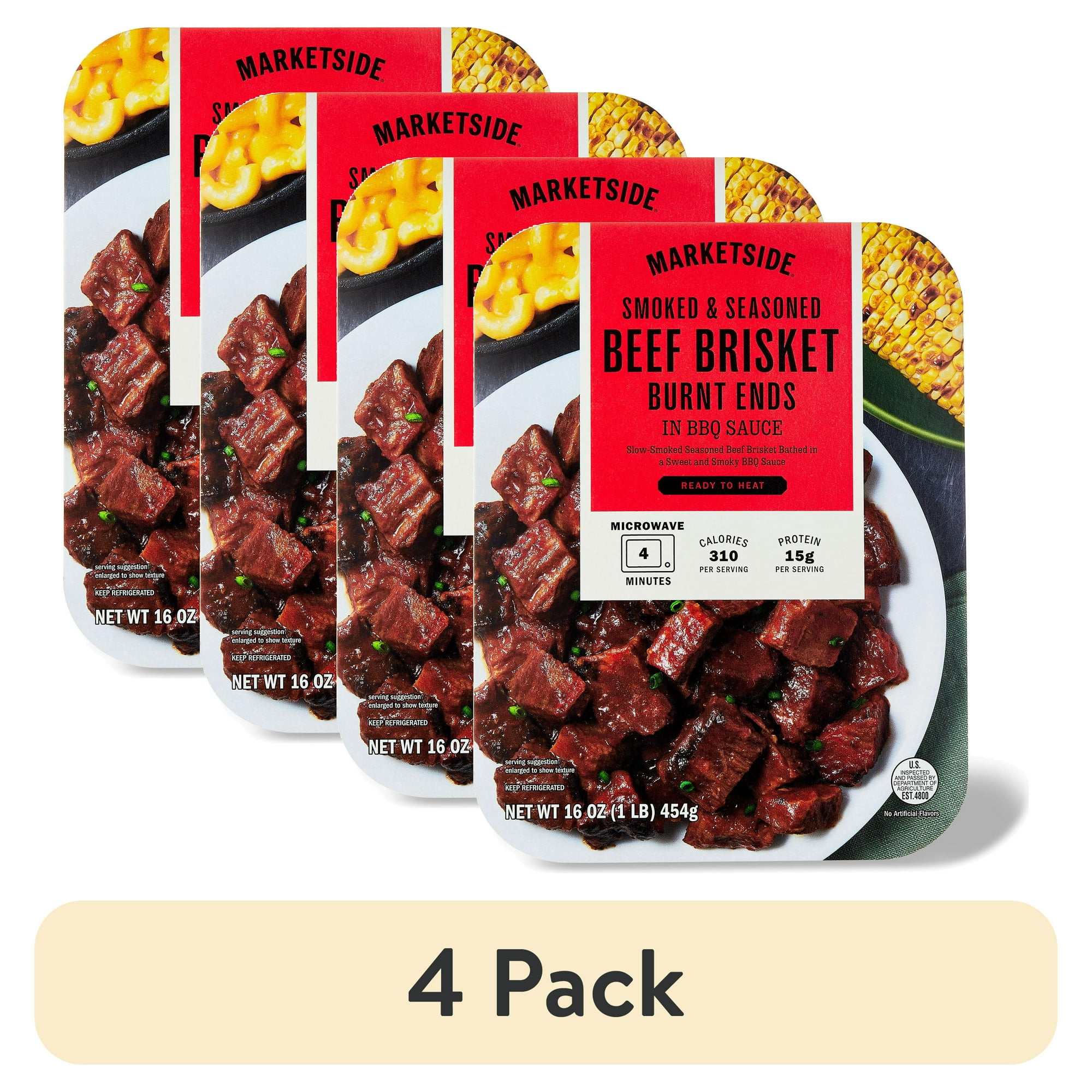 (4 pack) Marketside Ready to Heat BBQ Beef Brisket Burnt Ends Packaged Meal, 16 oz (Refrigerated)