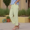 thumbnail image 2 of TANGQIOP Causal Pants for Women Solid Color Striped Straight Wide Leg Elasticized High Waisted Pocketed Button Breathable AG M, 2 of 9