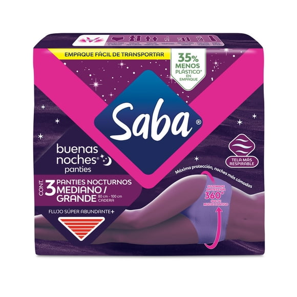 Panties nocturnos Saba Buenas Noches mediano/grande flujo súper abundante 3 pzas