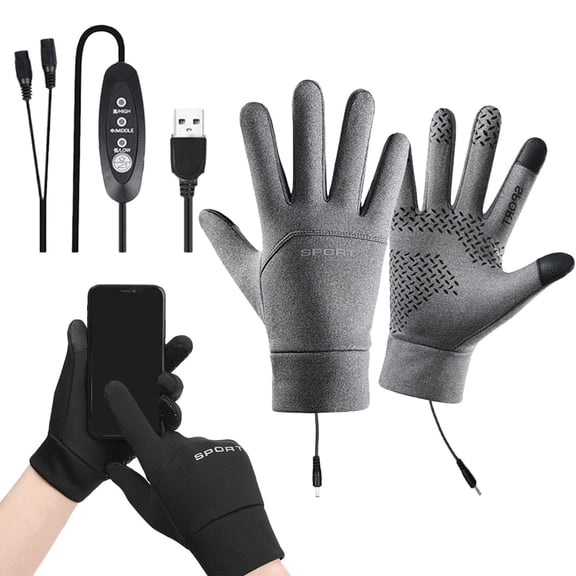 Heated Gloves for Men and Women, Rechargeable USB Winter Gloves with 6 Heat Settings, Windproof Thermal Gloves for Cycling, Motorcycling, Skiing & Outdoor Activities (Grey,L)