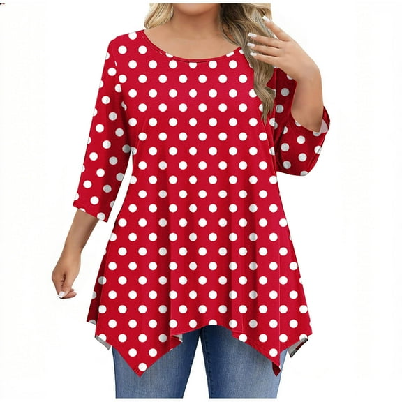 YUGYXL Womens Long 3/4 Length Sleeve Tshirts Loose Fit Plus Size Tops Tee for Women Boat Neck Fall Summer Shirts Red XXL