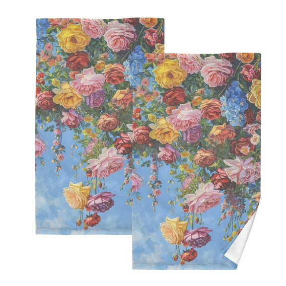 Floral Roses Flowers Hand Towels Cotton Bath Towels Large Face Towels Absorbent for Bathroom 2 Packs