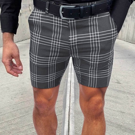 Xysaqa Men's Classic Slim Fitted Flat Front Plaid Chino Shorts with Pockets S-3XL
