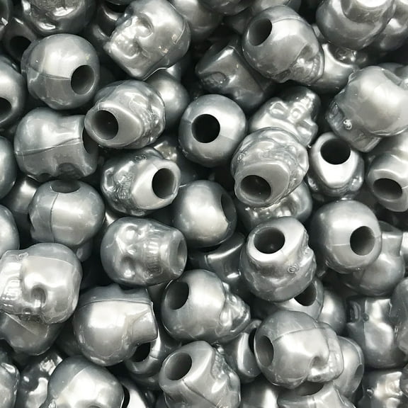 Skull Beads Pearl Silver Large Hole Pony Beads Made in USA