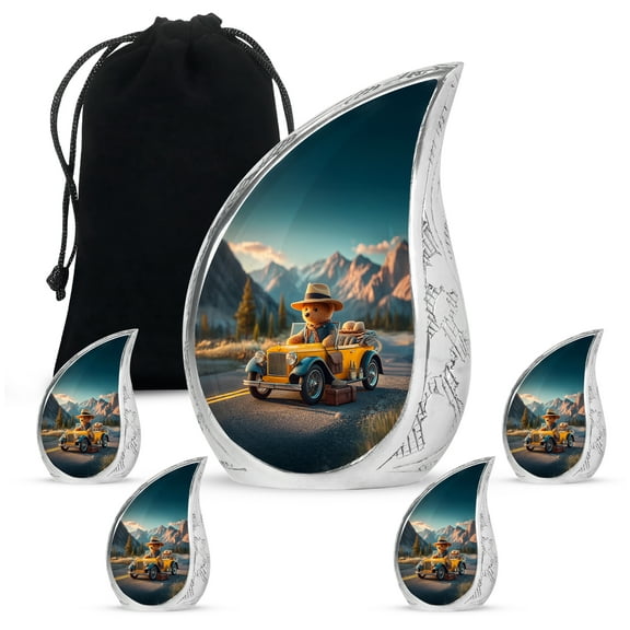 SABURIAL Teddy Bear Urn - Burial Urn for Human Ashes - Combo 3 - Large with 3 Inch Pack of 4 - Small Urns for Mom & Dad - Cremation for Adult - Funeral Urns for Adult Ashes