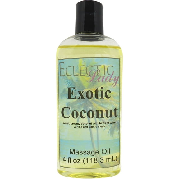 Exotic Coconut Massage Oil by Eclectic Lady, 4 oz, Sweet Almond Oil and Jojoba Oil