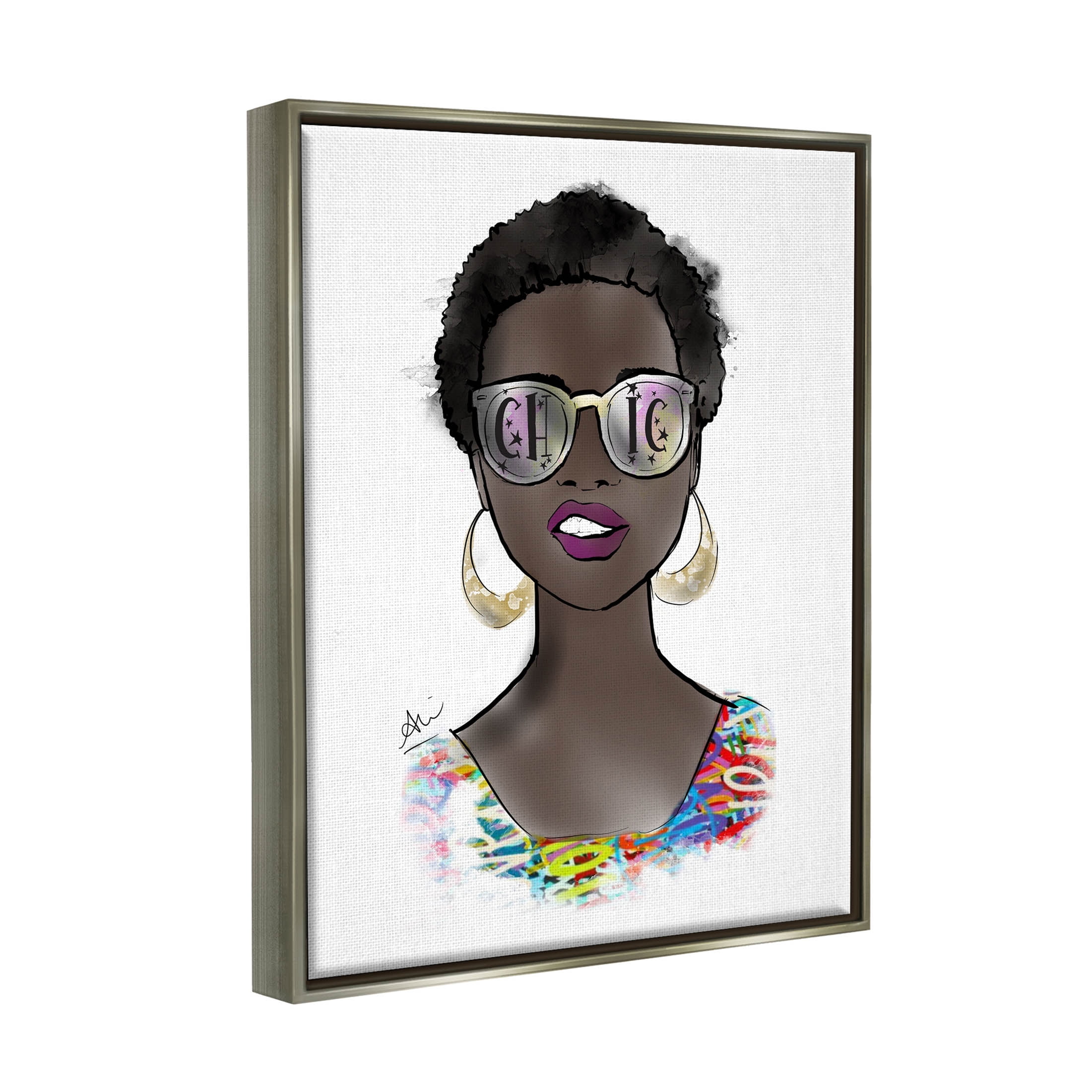 Stupell Industries Chic Bold Fashion Girl Graphic Art Luster Gray Floating Framed Canvas Print Wall Art, Design by Alison Petrie