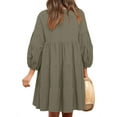 thumbnail image 6 of STARVNC Women Pleated Solid Color Long Lantern Sleeve Mini Dress, 6 of 7