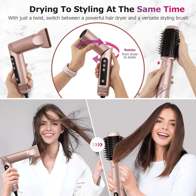 RACCOMB 5-in-1 Hair Styler, 1300W Hair Dryer Brush, Auto-Wrap