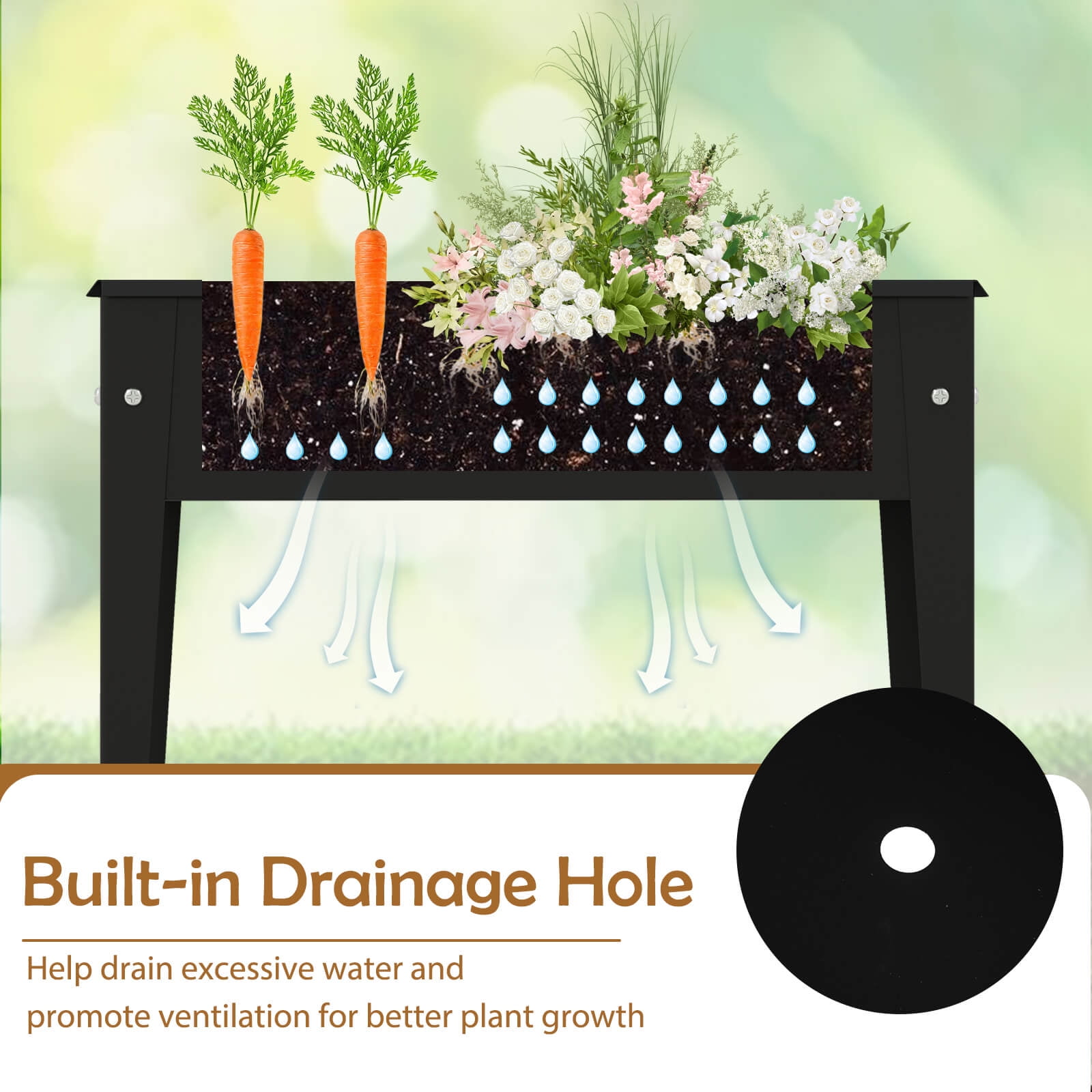 Costway 1 PCS Raised Garden Bed Elevated Metal Planter Box with Legs Drainage Holes Gardening Box