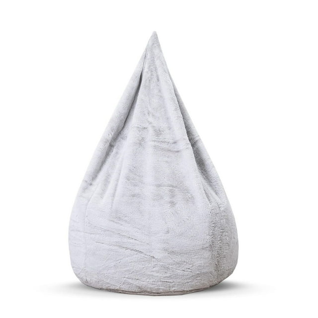 Gouchee Home Agora Grey Bean Bag Chair – Soft Faux Rabbit Fur Polyester with Polystyrene Bead Filling, Suitable for Adults and Teens, Lightweight & Portable Seating for Dorm, Living Room or Lounge