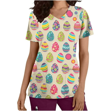 

Funicet Savings Clearance 2023! Plus Size Tops Easter Shirts for Women Scrubs Top Women s Working Uniform Nursing Uniform With Two Pockets Short Sleeve V-neck Summer Blouse