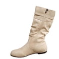 thumbnail image 2 of JUSLIO Boots for Women,Buckle Strap Mid-Calf Round-Toe Slip-on Flat Side Zipper Chelsea Boots, 2 of 9