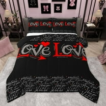 Manfei Love Heart Print 3 Pieces Queen Comforter Set for Boys Girls,Romantic Valentine's Day Ultra Soft Bedding Sets,Black Red Bedding Comforter Set,Ultra Soft Home Decor,Reversible