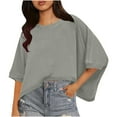 thumbnail image 2 of Jewelreauty Summer Womens Oversized Crewneck Shirts Batwing Short Sleeve Loose Tops Casual Solid Pullover Tee (M, Gray), 2 of 9
