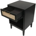thumbnail image 6 of DecMode 18" x 26" Black Wood 1 Drawer and 1 Cubby Shelf Accent Table with Beige Rattan Drawer and Gold Handle, 1-Piece, 6 of 15