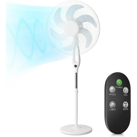 

17 Inch Oscillating Quiet Pedestal Fan With Remote Control Adjustable Height Tilt For Indoor Home Bedroom (White)