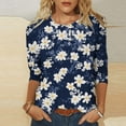 thumbnail image 2 of YUGYXL Deals Flower Graphic Tees for Women 3/4 Length Sleeve Shirts Ladies Crew Neck Cute Tshirts Lounge Tunics Comfy Tops Holiday Clothes Clearance, 2 of 5