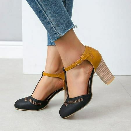 

Women s Round Toe Sandals Ankle Strap Chunky Dress Shoes