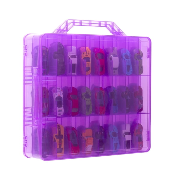 Estuche organizador para autos de juguete KISLANE de doble cara, 48 compartimentos