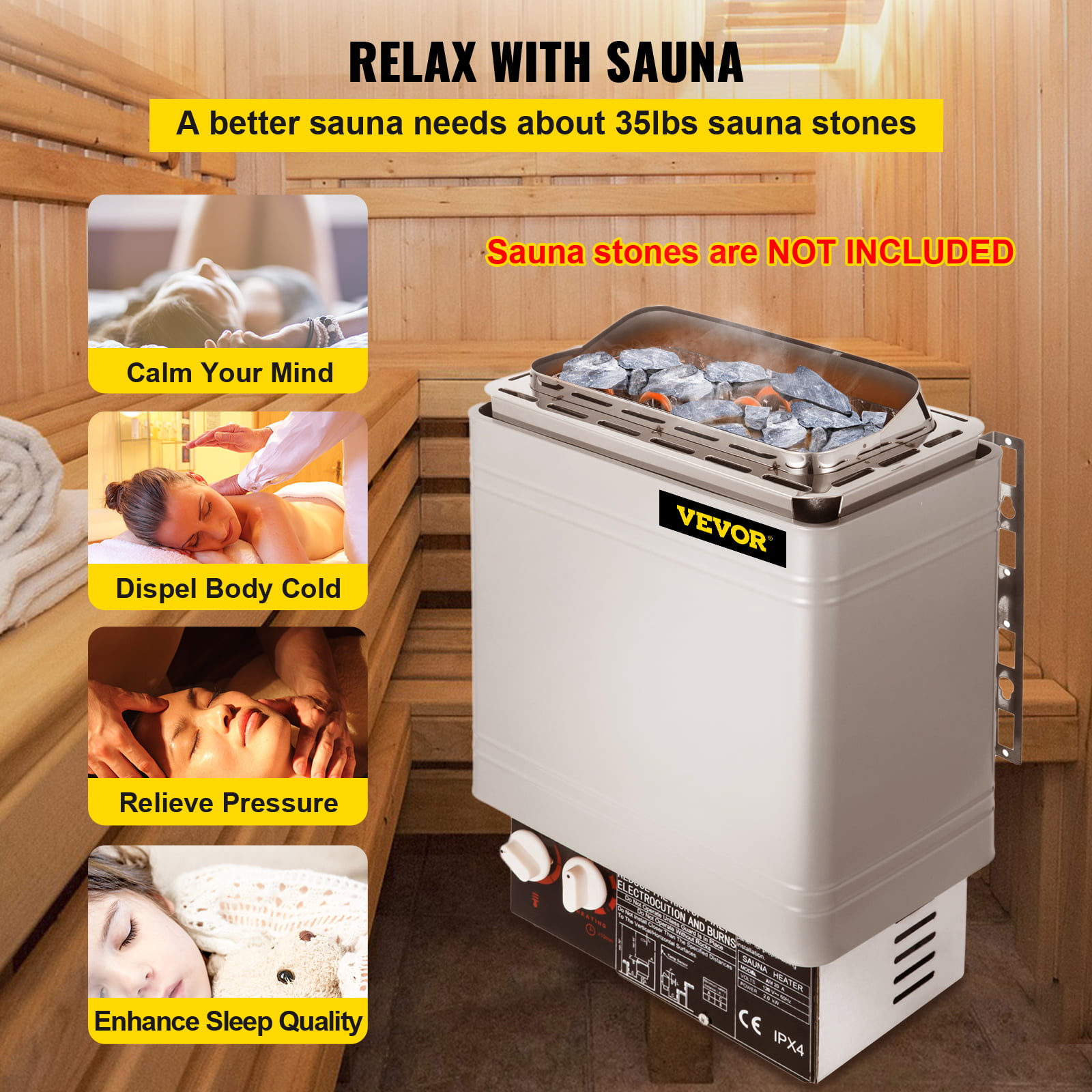 VEVOR Sauna Heater 6KW Dry Steam Bath Sauna Heater Stove 220V-240V with  Internal Controller Electric Sauna Stove for Max.317.8 Cubic Feet Home  Hotel 