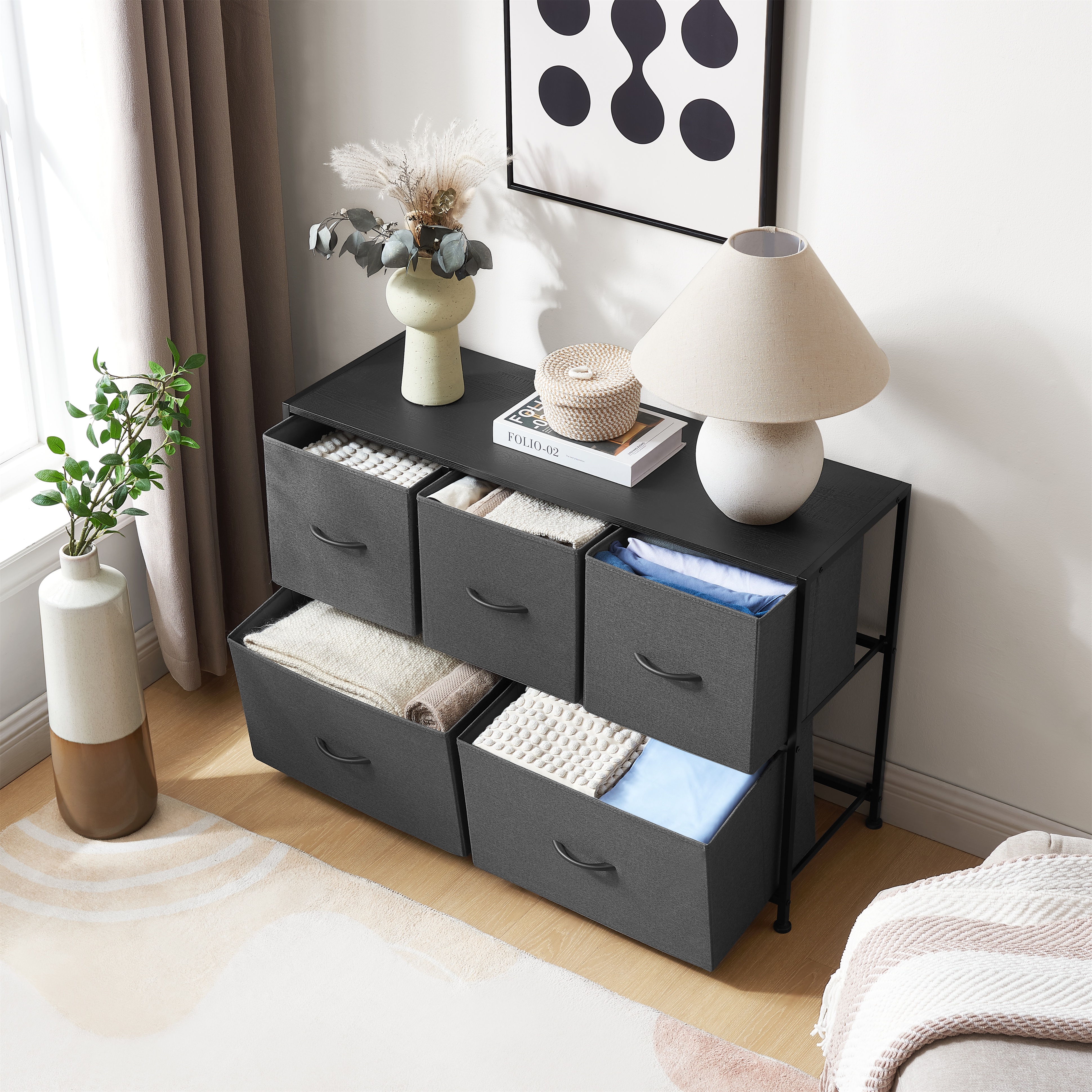 Mainstays 5-Drawer Fabric Storage Dresser, Grey photo 8