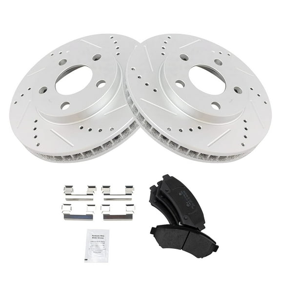 TRQ Front Performance Drilled & Slotted Brake Rotor & Posi Metallic Pad Set