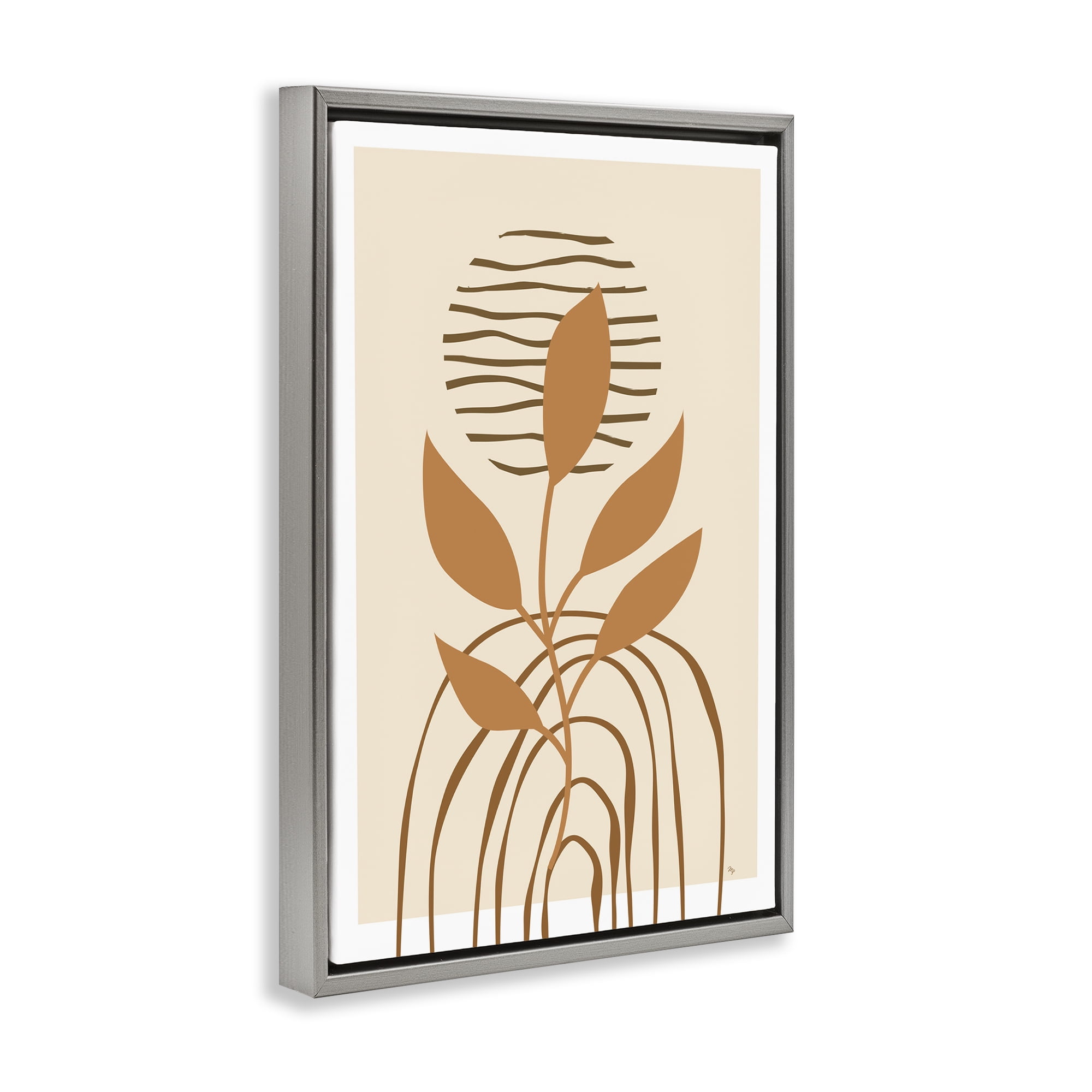 Stupell Industries Minimal Leaf Sprig Botanical & Floral Painting Gray Floater Framed Canvas Art Print Wall Art, 17 x 25