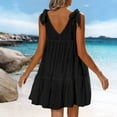 thumbnail image 6 of Women's Boho Summer Mini Tiered Dress Sleeveless Tie Shoulder Scoop Neck A-Line Ruffle Hem Sundress Casual Loose Fit Lightweight Breathable Beach Vacation, 6 of 7
