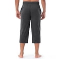 thumbnail image 6 of Men Elastic Drawstring Capri Pajama Pants, Solid Loose Wide Leg Below Knee Loungewear Sleep Bottoms with Front Pocket & Button Fly Size 3XL Dark Gray, 6 of 8