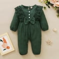 thumbnail image 3 of Mikrdoo Newborn Baby Girls Romper 0 Months Baby Girls Jumpsuit 3 Months Baby Girls Long Sleeve Solid Color Bow Round Neck Romper,Green, 3 of 9
