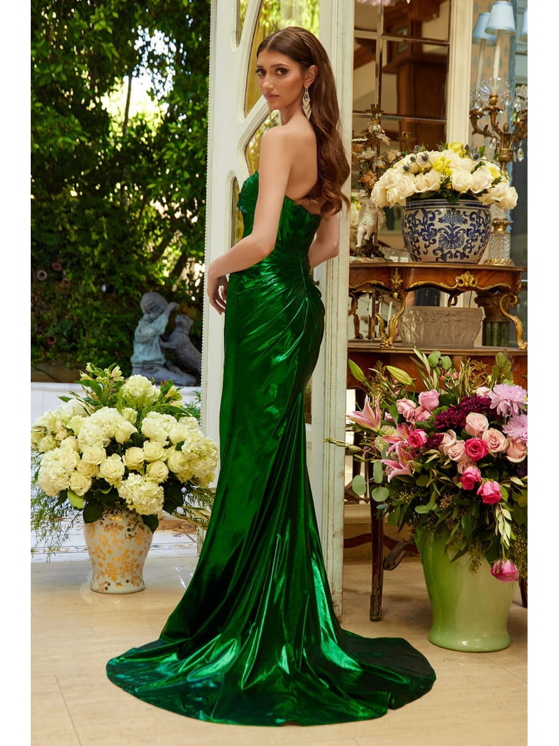 metallic emerald green dress Women's GLS Gloria Gl3589 Satin Strapless Slit Prom 2026 Gown Simple Solid Sweetheart Formal Size L Lovenis