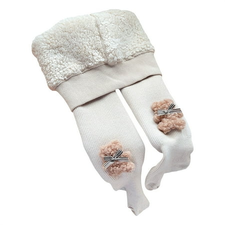 

Frobukio Kids Little Girls Pantyhose Cartoon Bear Seamless Footed Leggings Tights Winter Warm Stockings Khaki 1-2 Years