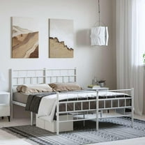vidaXL White Metal Queen Bed Frame with Headboard, Heavy-Duty, Under-Bed Storage, No Mattress