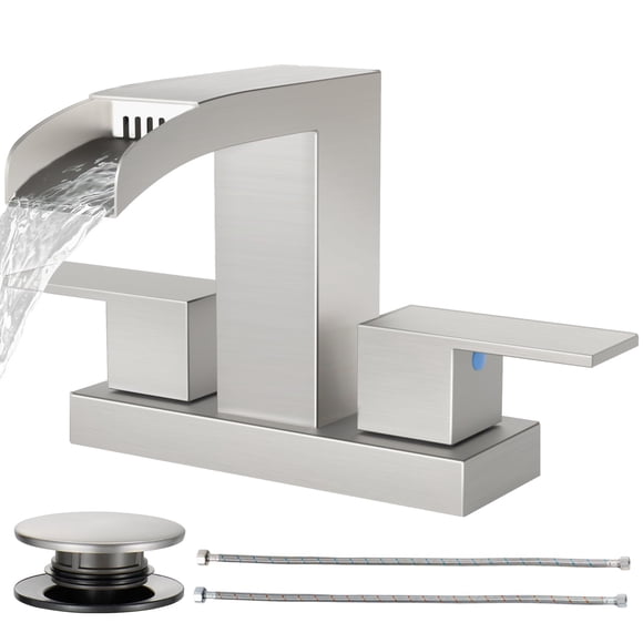 Grifo de baño Cobbe tipo cascada, 3 orificios, níquel cepillado, 10 cm