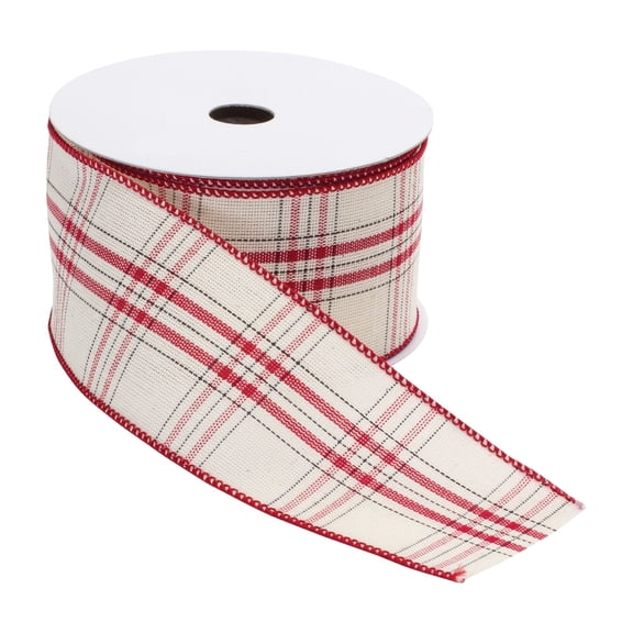Melrose Plaid Christmas Wired Craft Ribbon - 2.5" x 20 Yards - Red and White