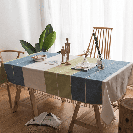 

JUSTUP Tablecloths Rectangle Washable Table Cloth Heavy Duty Dust-Proof Table Cover for Party Kitchen Dining Table with Tassel Stitching (Blue-green 55X71 Inch/140x180cm)