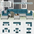 thumbnail image 6 of 7-Piece Outdoor Sectional Patio Furniture Set, All-Weather Wicker Rattan Sofa with Thick Washable Cushions & Tempered Glass Table, Perfect for Garden, Poolside, Backyard (Peacock Blue), 6 of 8