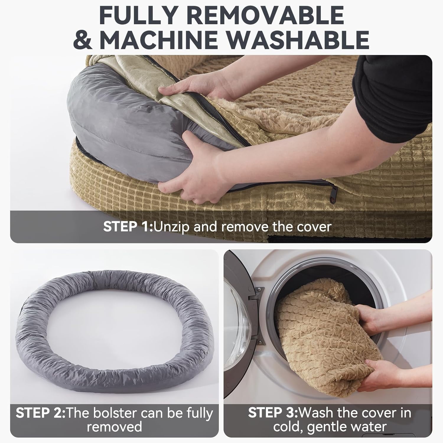 Orthopedic Dog Bed for Medium Dogs, Egg-Crate Memory Foam Pet Bed with Bolster Sides, Waterproof Lining, Removable Washable Cover & Non-Slip Bottom, Light Brown