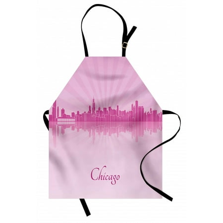 

Chicago Skyline Apron United States Scenery in Soft Tones Urban Downtown Illustration Unisex Kitchen Bib Apron with Adjustable Neck for Cooking Baking Gardening Pale Pink Fuchsia by Ambesonne