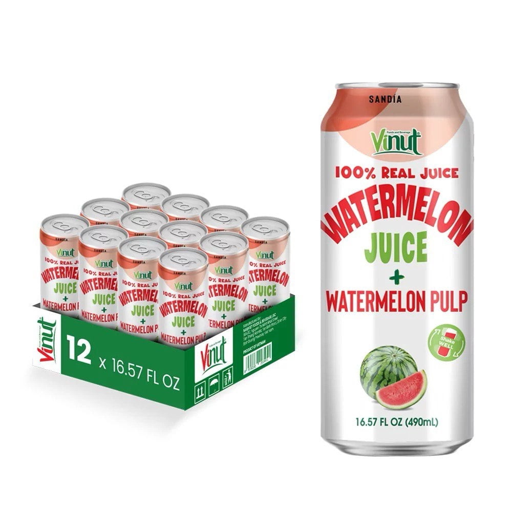 Vinut 100% Watermelon Juice With Pulp (16.57 fl oz, Pack 12), No Sugar Added, Fresh, Natural, Not from Concentrate (NFC)