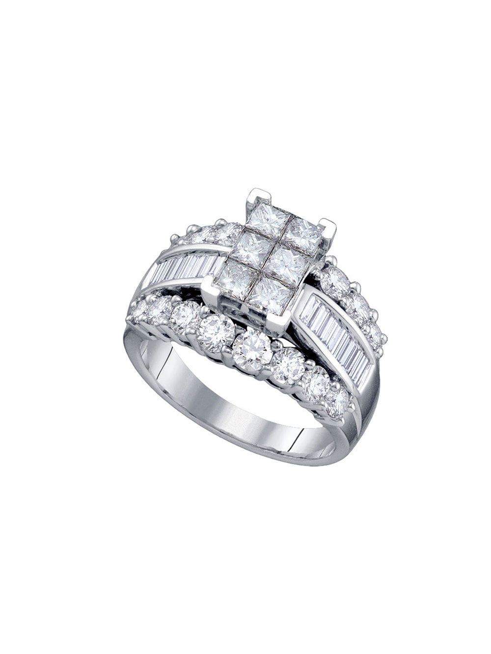 FB Jewels - FB Jewels 14kt White Gold Womens Princess Diamond Cluster