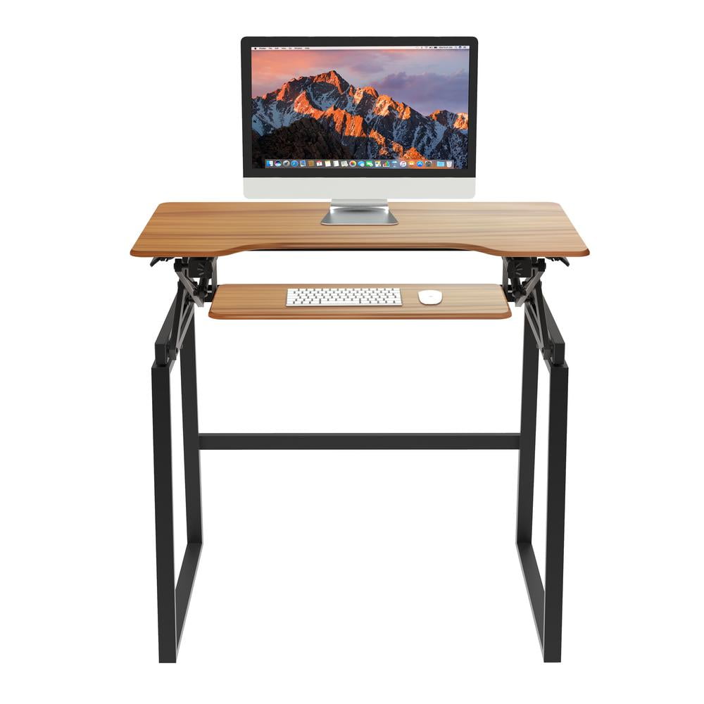 Rocelco 40" Mobile Large Height Adjustable Standing Desk - Teak Wood Grain