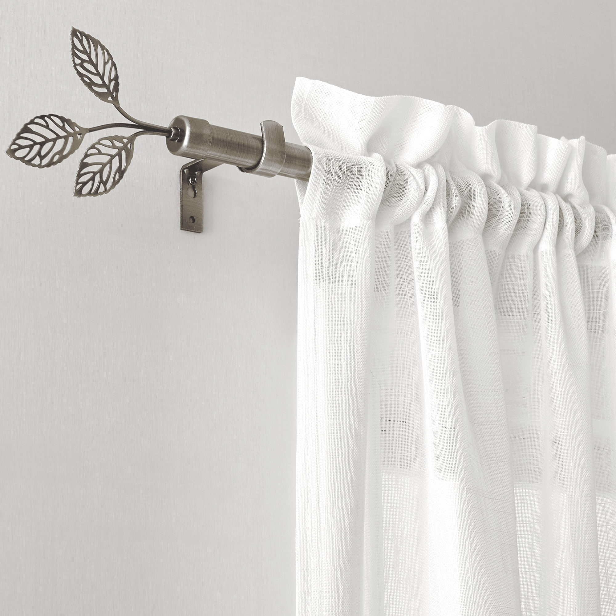 NICETOWN Brass Curtain Rod for Windows 28 to 48 inch, Adjustable Standard 1 inch Diameter Farmhouse Single Curtain Rod Set with Leaf Finials, Antique Brass